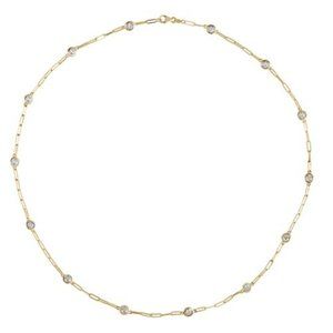 0.75 Carat Diamond by the Yard Paper Clip Necklace G SI 14K Yellow Gold 14 stone